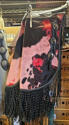 John Clark Acid Wash Twisted Fringe Chinks Floral Studded Yoke