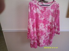 Women's blouse,XL,Passport,Susan Graver, scoop neck,long sl,pol/span,pink/white