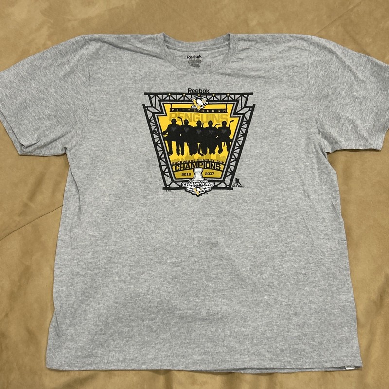 Pittsburgh Penguins 2017 NHL Champions Back2Back Tee Reebok Ad XL Lightly Worn