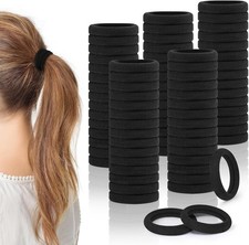 150PCS Black Cotton Hair Bands - Seamless Ponytail Holders, No Damage Elastics