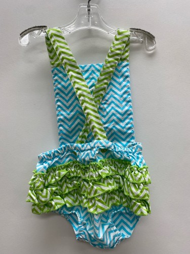 SIZE 9M Aqua Green/White Zig Zag Girl's Romper - Picture 2 of 2
