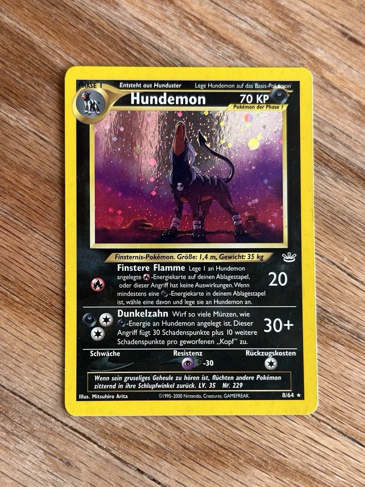 Houndoom Pokemon WOTC 2000 Neo Revelation German Hundemon 8 Double Holo Swirl LP - Image 3 of 4