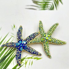 2Pcs Elegant Rhinestone Starfish Brooches Zinc Alloy Beach Theme Party Gift