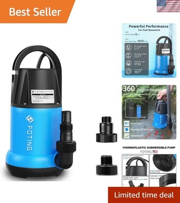 Versatile 1HP Utility Pump with Easy Connect Hose Adapters - 4600GPH Capacity