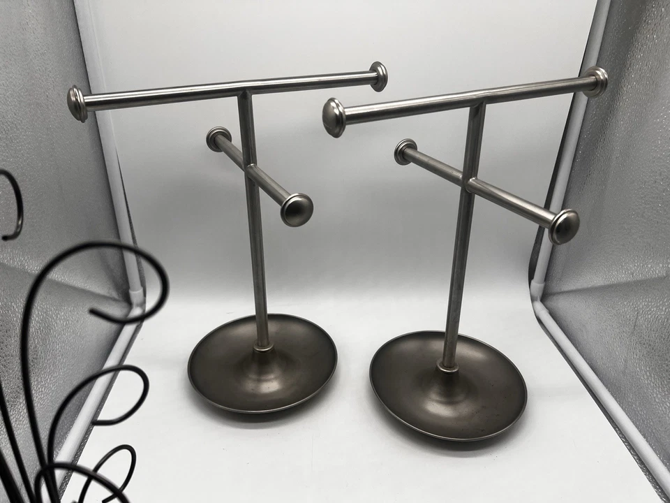 "Lote de 4 soportes altos para exhibición de joyas metal plata azul maniquí 13"" - 15"" gris" Foto 3 de 4