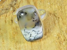 Natural Dendrite Opal Gemstone 925 Solid Sterling Silver Ring Size US-8