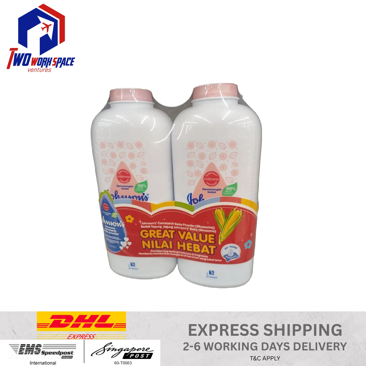 2 x 500g Johnson's Baby Powder Blossoms Cornstarch Powder 500g / 17.6 oz
Opens in a new window or ta