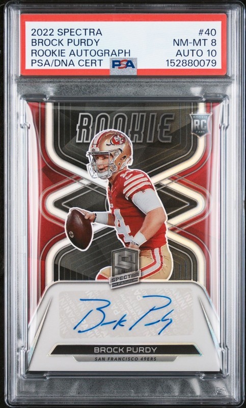 2022 Panini Spectra - Rookie Autographs Brock Purdy /99  RC psa 8 10 auto