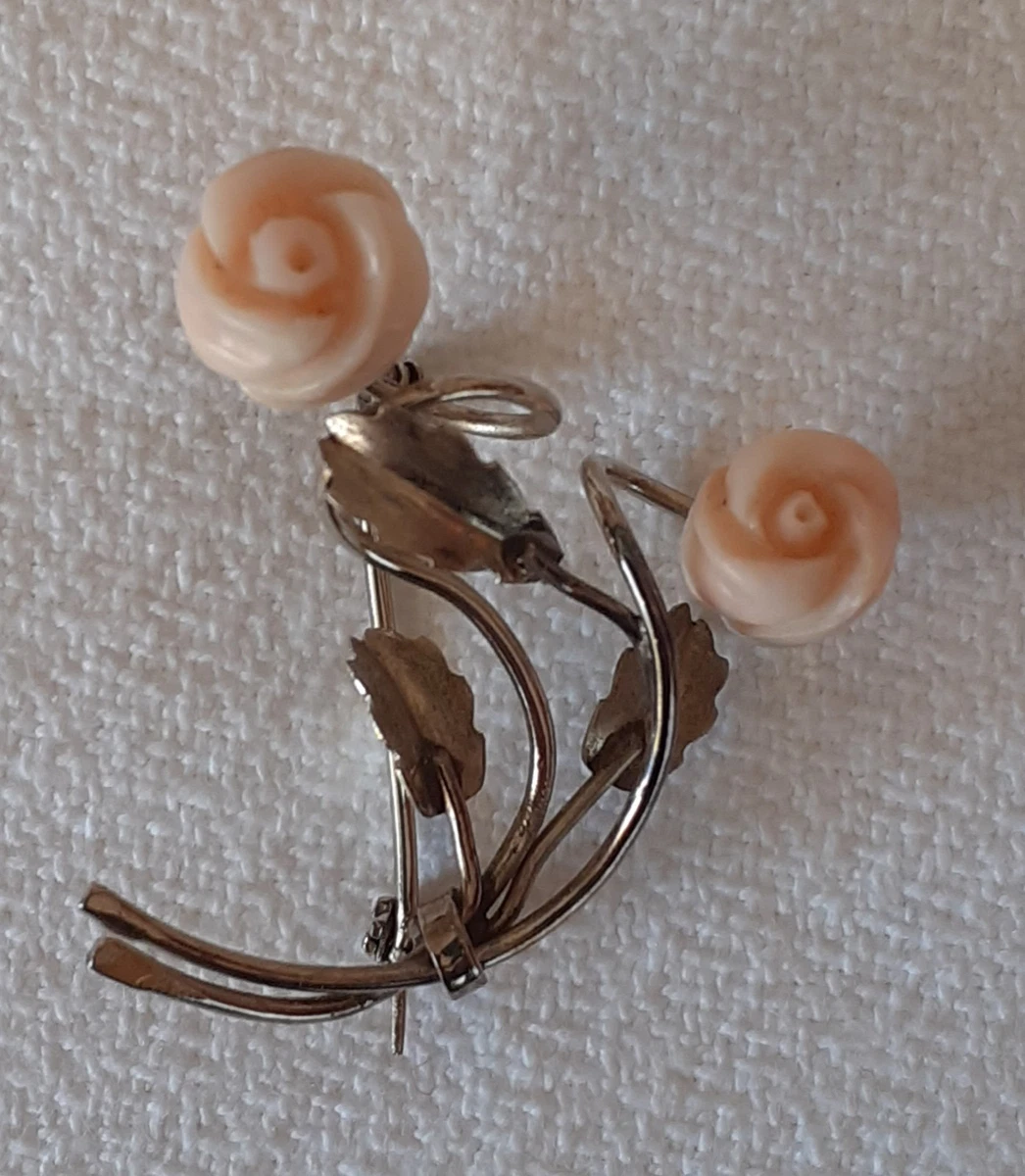 Broche Vintage Avec Branche De Corail Authentique - Rouge - Fait Main Artisanal - Neuf Sans Emballage