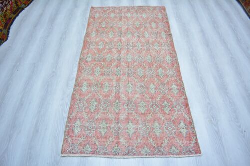 Turkish Vintage Red Floral Carpet, 3x6ft, Faded Red Antique Handmade Rug, - Picture 1 of 11