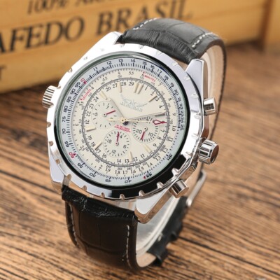 JARAGAR Men's Mechanical Watches Automatic Self Winding Leather Strap Wristwatch