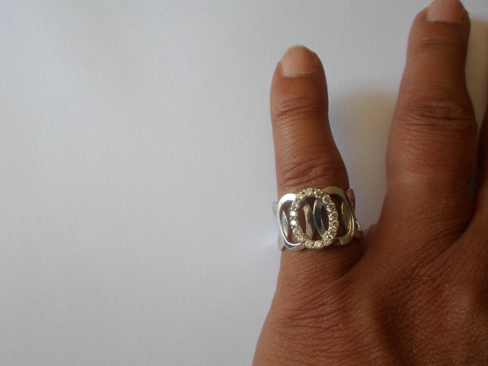 solid silver ring, interlaced rings, zirconiums, … - image 1