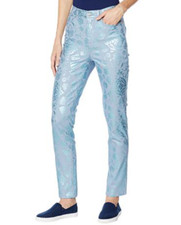 DG2 Diane Gilman Classic Stretch Foil-Print Skinny Jeans Size 8 CHAMBRAY DAMASK