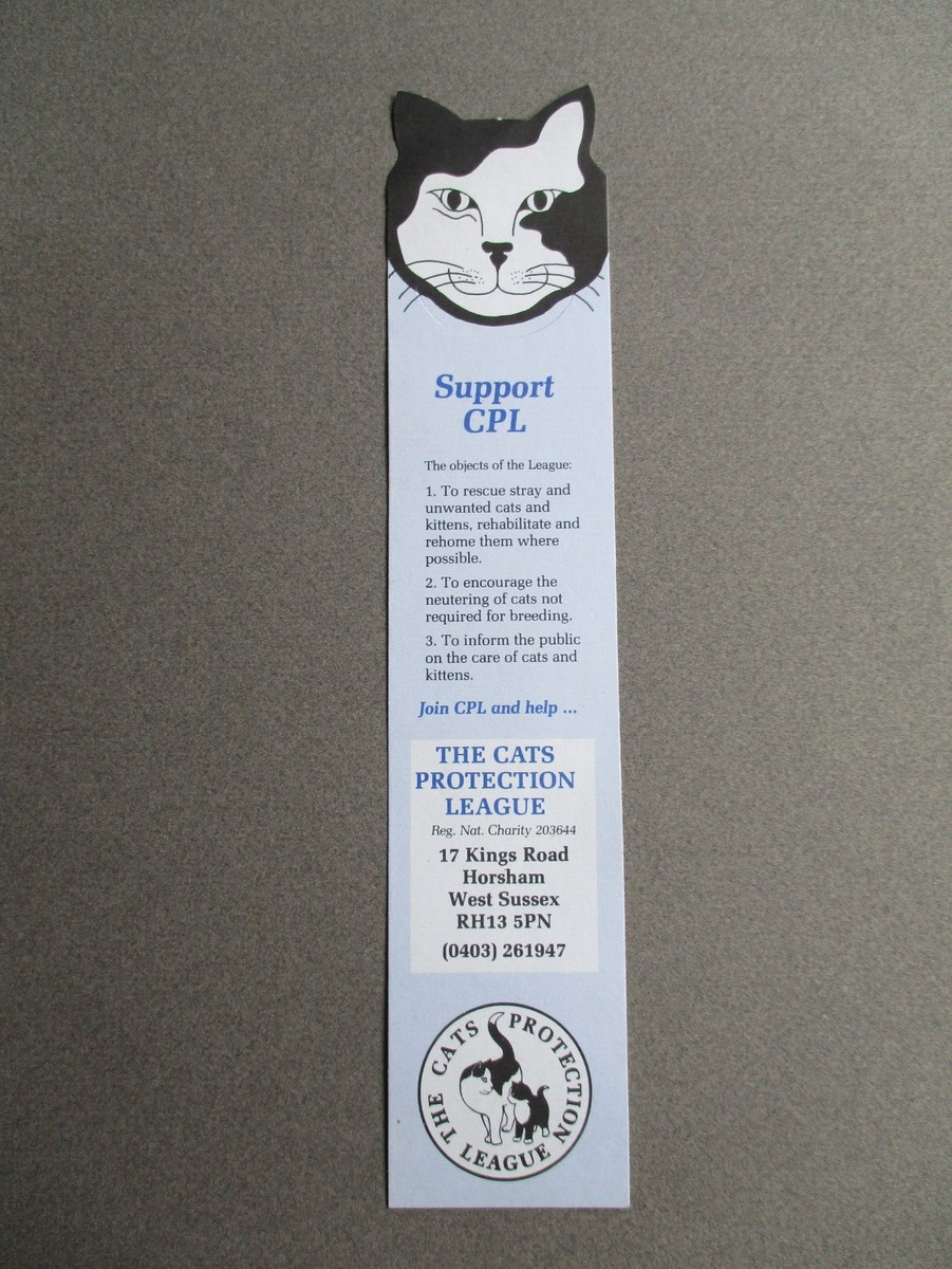 BOOKMARK The Cat's Protection League Cat Charity Support CPL Appeal Diecut