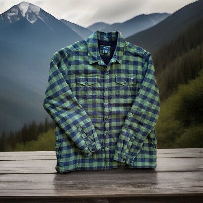 Dickies Shirt Jacket Men XL Blue/Green Plaid Sherpa Lined Button Down  Pockets