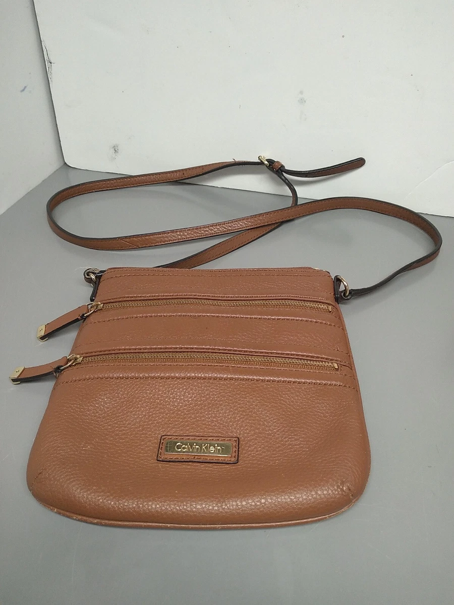 CALVIN KLEIN Beige Crossbody Bag Designer Medium Tan Faux 