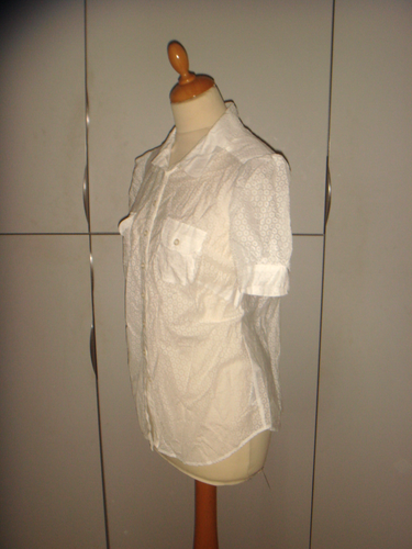 French Connection White Floral Self Pattern Puffed Sleeve Blouse Shirt 14 (B1) - Picture 4 of 7