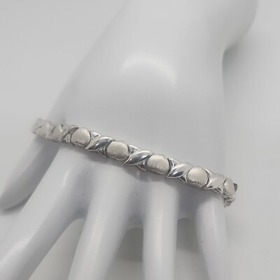 Vintage sterling silver 925 LOVE & KISSES hearts  x x x x 7.25'' bracelet