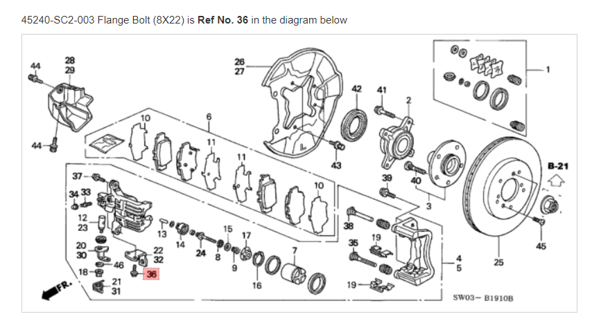 HONDA ACURA GENUINE OEM NSX Flange Bolt (8X22) Rear Brake ☆ 45240