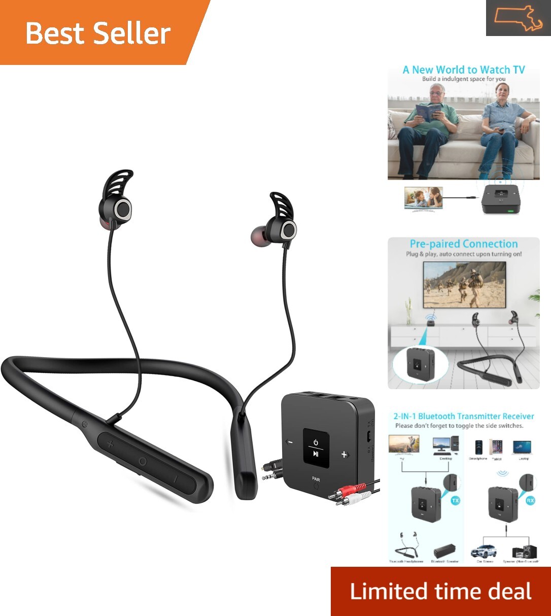 Wireless Headphones for TV Watching - Bluetooth V5.0 Transmitter - No Lip-Syn...-image