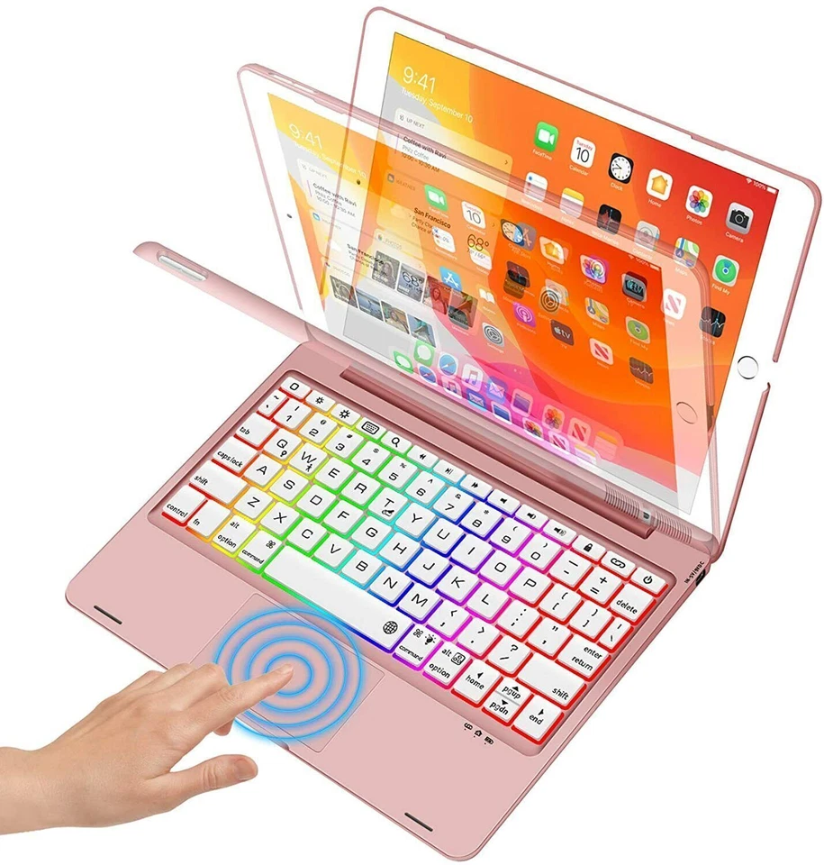 For iPad 10/9/8/7th Gen 10.2" Backlit Touchpad Keyboard Case Cover With Rotate - Image 4 of 4