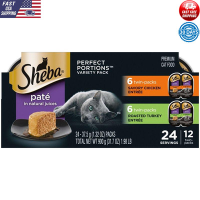 Wet Cat Food Protein Rich Chicken & Turkey Entrees Grain-Free 24 Servings New