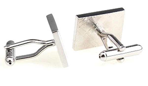 Retail Barretta Codice Classico Nero e Argento Rettangolo Gemelli Da - Immagine 3 di 4