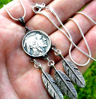 Dream catcher necklace authentic Buffalo Indian Nickel coin 1920 1923 1924  1930