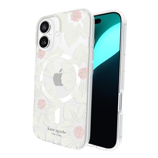 iPhone 16 Case - Compatible with MagSafe - Designer Hollyhock Cream Floral-image