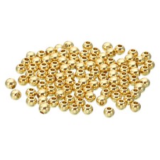 100Pcs 3mm OD 1mm ID Brass Loose Balls Metal Seamless Ball Beads, Golden