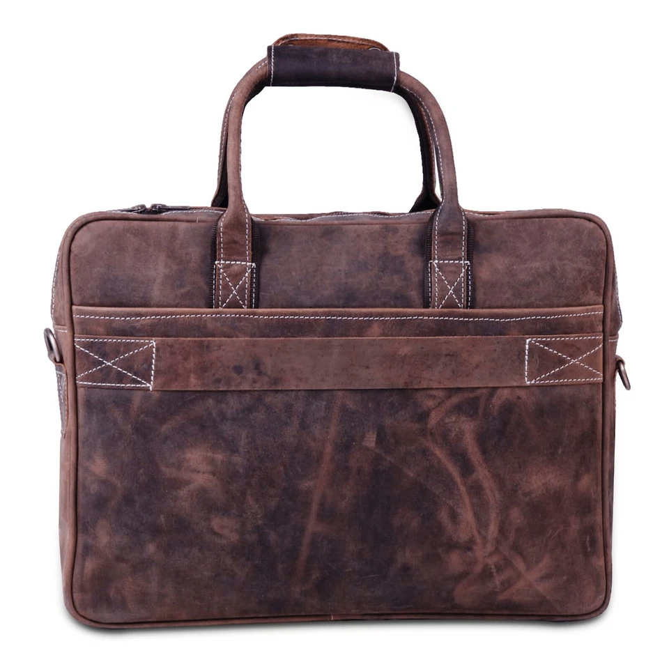Maletín de cuero marrón genuino hecho a mano para computadora portátil bolso de oficina de 18 pulgadas para hombres Foto 3 de 4