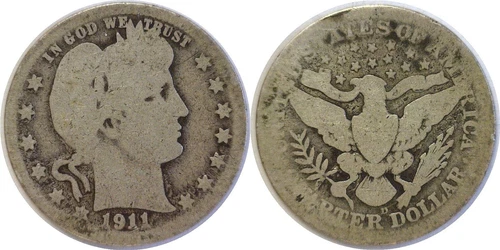 1911-D 25C Silver Barber Quarter AG