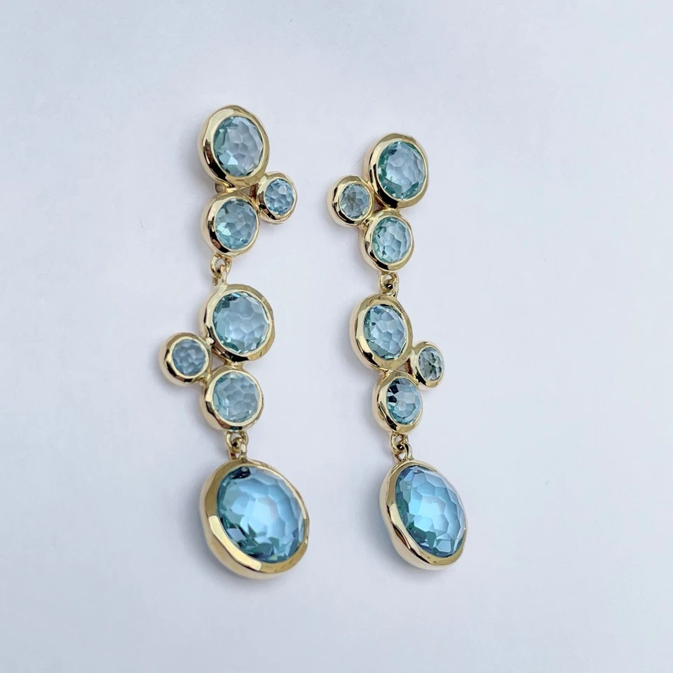 Pendientes colgantes lineales de piruleta de oro amarillo de 18 quilates IPPOLITA en topacio azul suizo Foto 3 de 4
