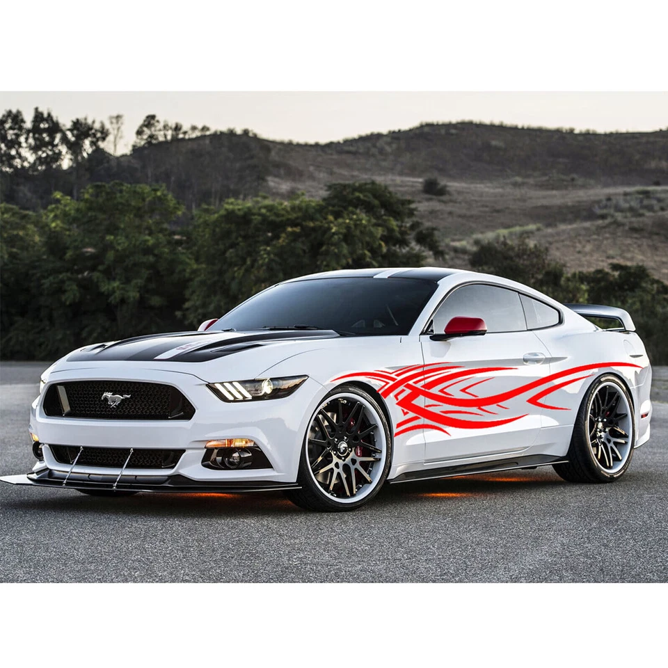 2x 7.8Ft Red Streamline Graphics Decal Stickers Car Body Side Skirt Door Fender - Image 4 of 4