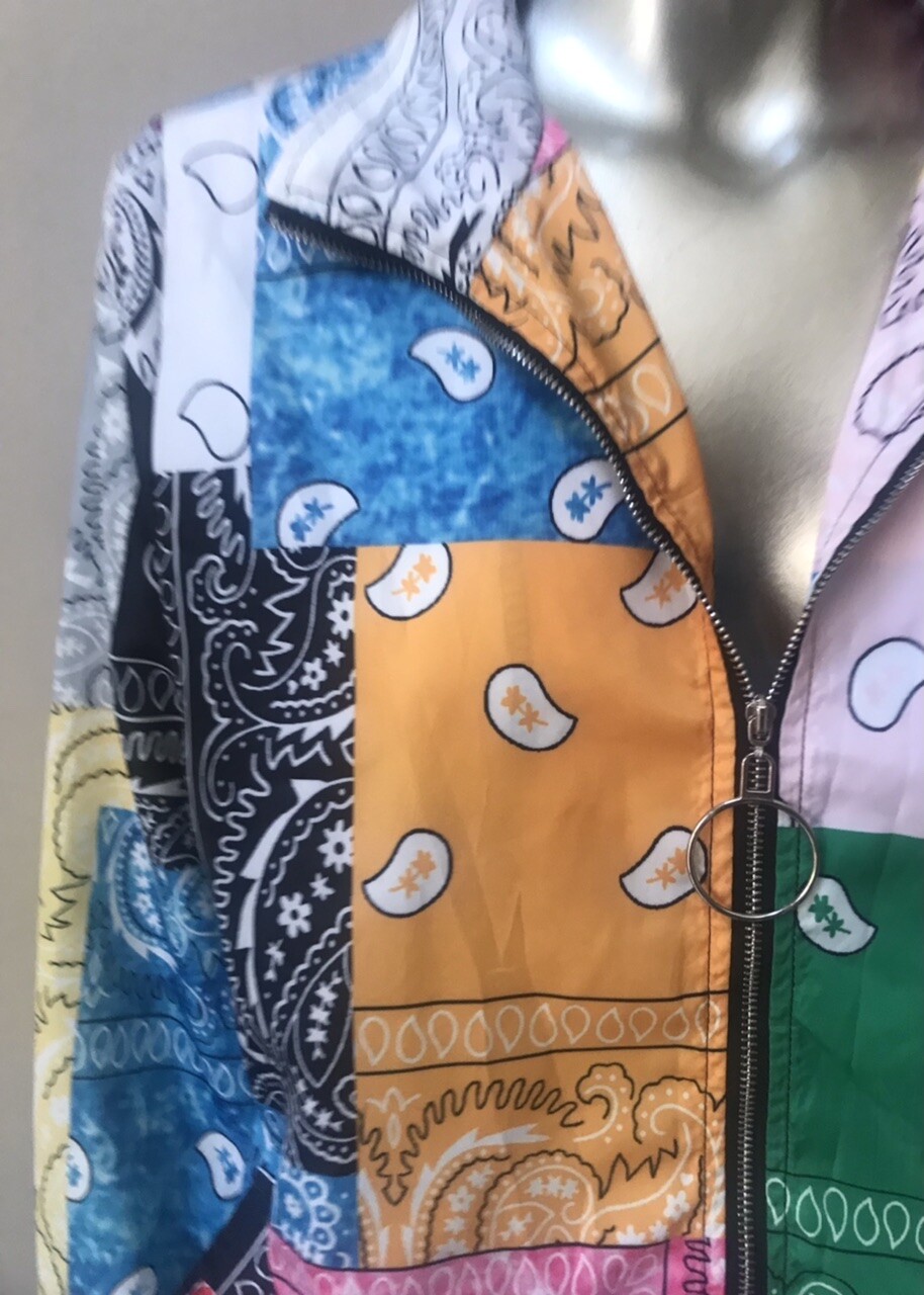 Hankerchief Patchwork windbreaker  Zip Up Jacket … - image 4