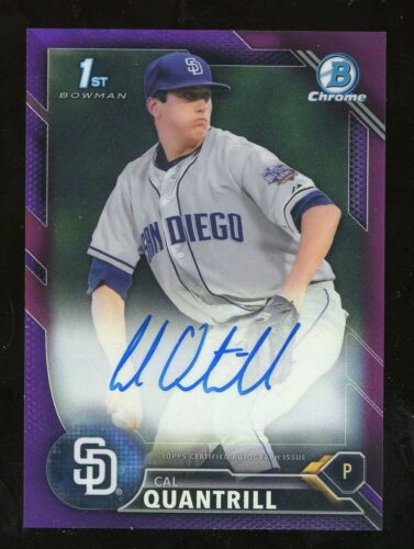 Cal Quantrill 2016 Bowman Chrome Auto Purple Serial #d 31/250 San Diego Padres - Picture 1 of 2