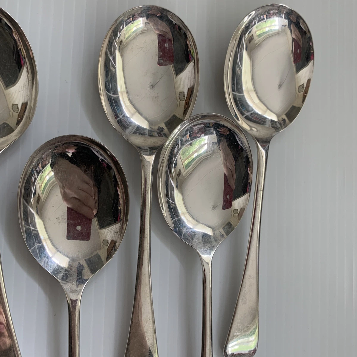 Vintage Silver Plated Soup Spoons X 8 Sheffield Old English Pattern