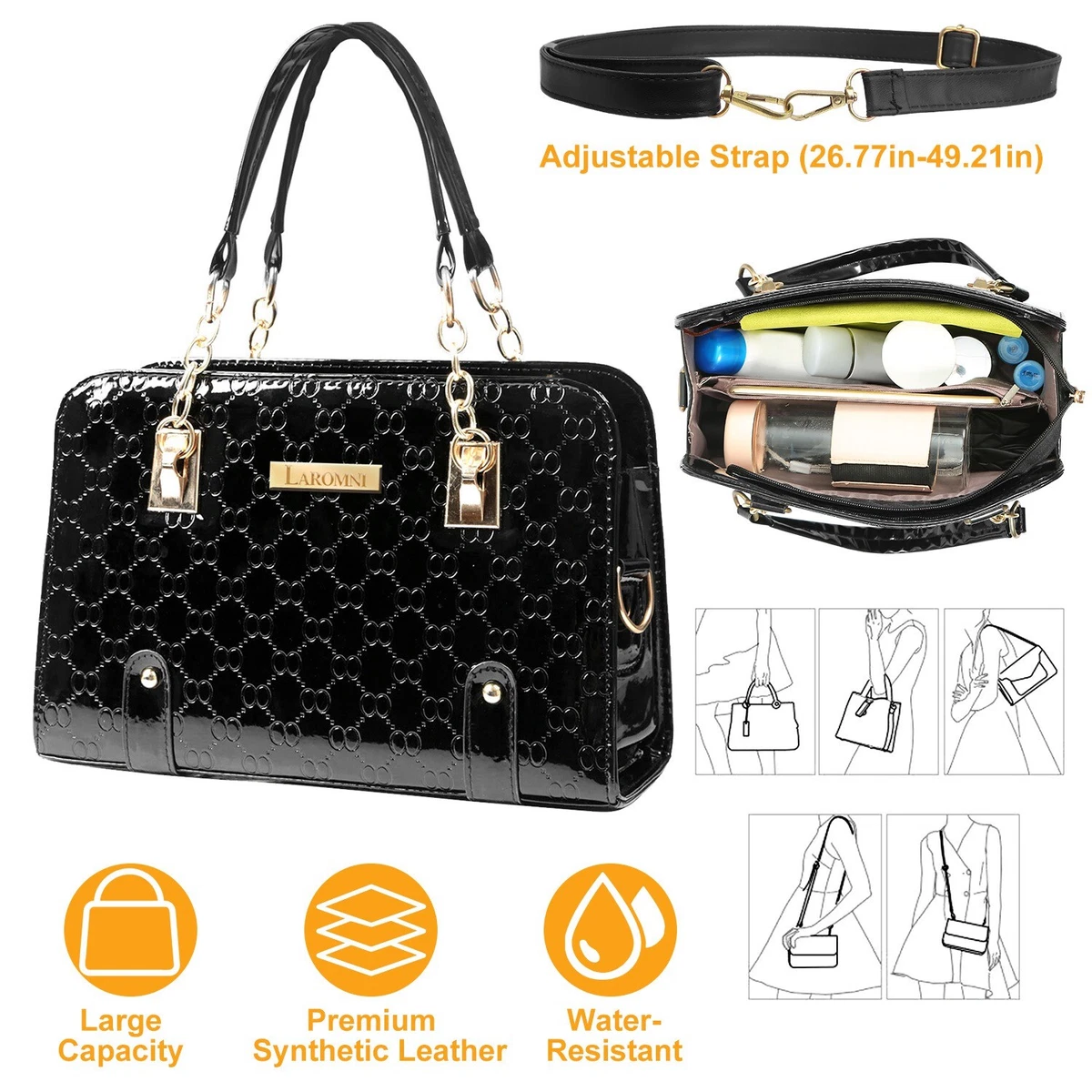 1 Leather Adjustable Bag Purse Crossbody to Shoulder Strap 32 to 60 3 Colors Black / Gold Tone