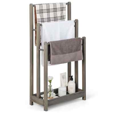 COSTWAY Freestanding Wood Towel Rack 3-tier Towel Drying