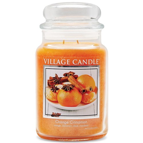 Village Candle Orange Cinnamon Large Glass Apothecary Jar Scented Candle 21.2...