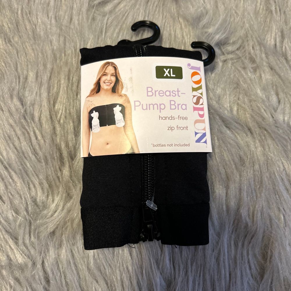 Joyspun Wireless Hands-Free Breast Pump Bra - Front Zip - Size XL - Black-image