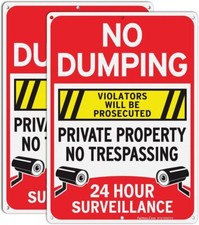 Faittoo No Dumping Sign, Private Property Trespassing, 24 Hour Red-2 Pack