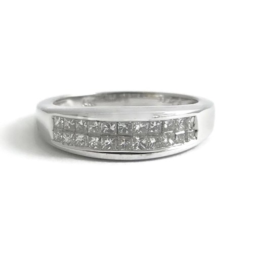Princess Diamond 2-Row Invisible Channel-Set Band Ring 14K White Gold, 3.38 Gram