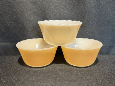 Set 3 1960s Anchor Hocking FIRE KING Custard Cups Ramekins Peach Lustre 6oz #424