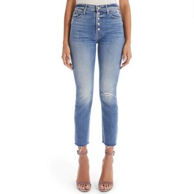 Mother the pixie dazzle ankle fray love pop button fly raw hem jeans 29