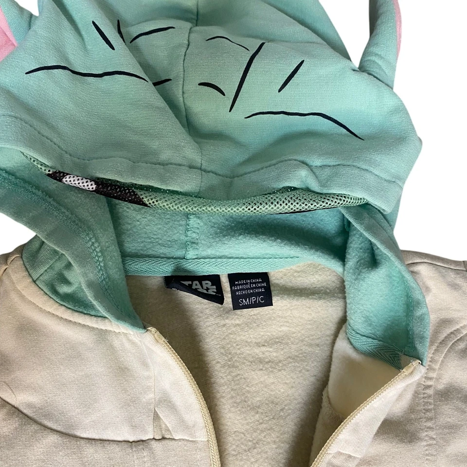 Star Wars Yoda Beige Cremallera Completa Capucha Yoda Cabeza Suéter TALLA S Foto 2 de 3