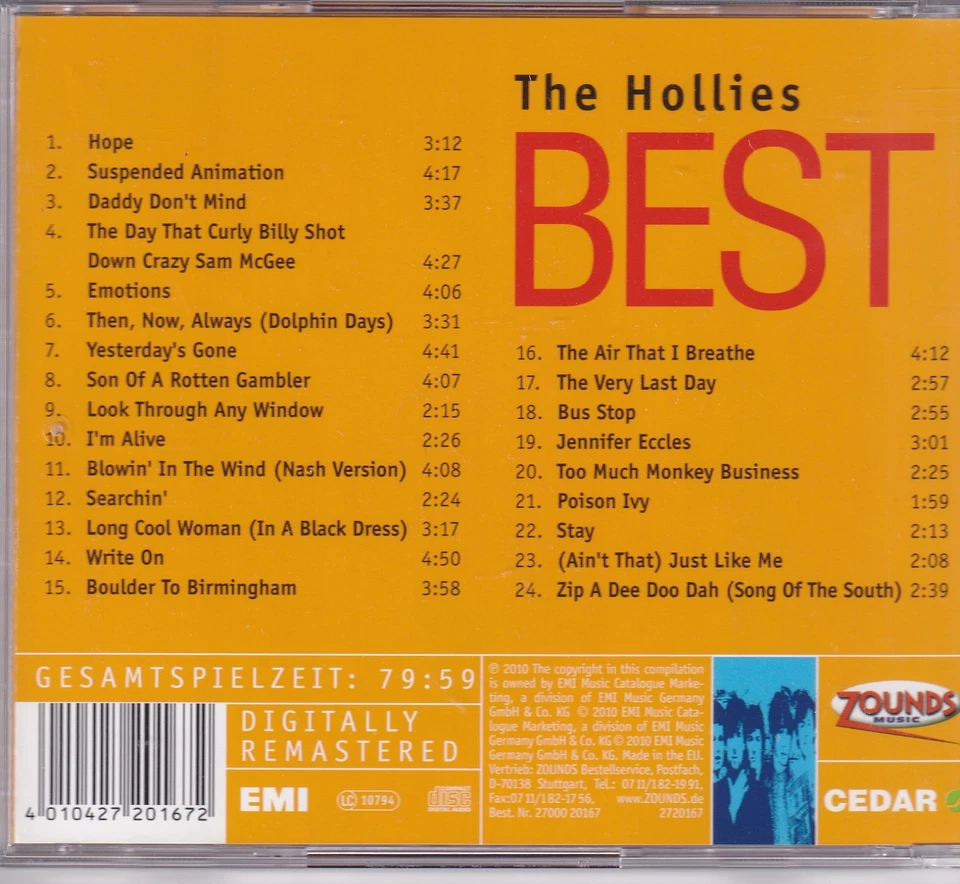 ZOUNDS - THE HOLLIES - Hope - Best - rare audiophile CD 2010 - Bild 2 von 2