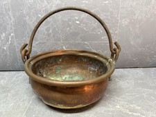 Antique Handmade Copper Cauldron Pot Kettle with Iron Swing Handle Rustic Decor