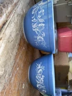 Pyrex Vintage Colonial Mist Mixing Bowls #401 #402 White and Blue Floral Motif