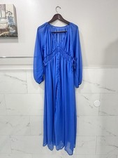 New Women’s Long Blue Dress Side Ties  Size Small Elegant Gown